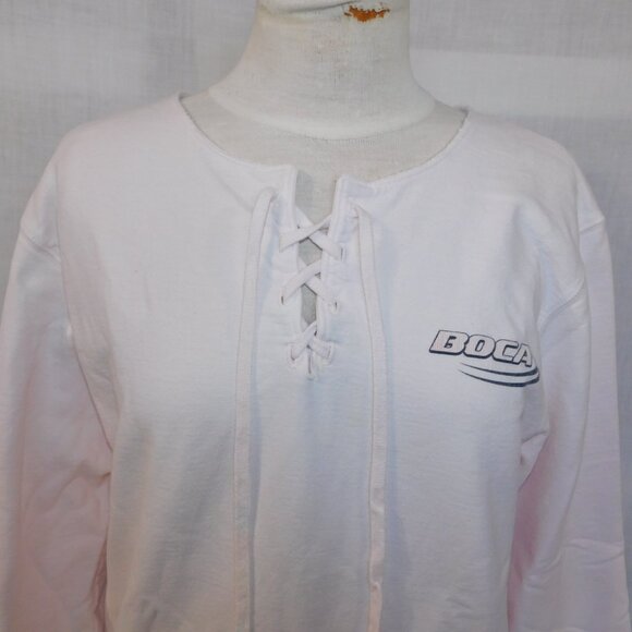 VTG BOCA Athletics Womens M Light Pink 1/4 Lace up Front Crewneck Sweatshirt - Picture 2 of 10